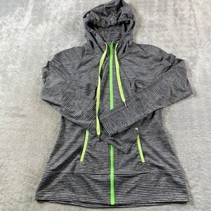 LUKKA Hoodie Jacket Womens Medium Striped Zip Up Neon Active Light Gym Workout
